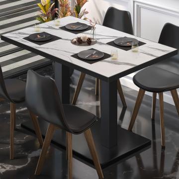 BM | Table de bistrot | L:P:H 120 x 70 x 72 cm | Blanc Marbre / Noir | Pliable | Rectangulaire