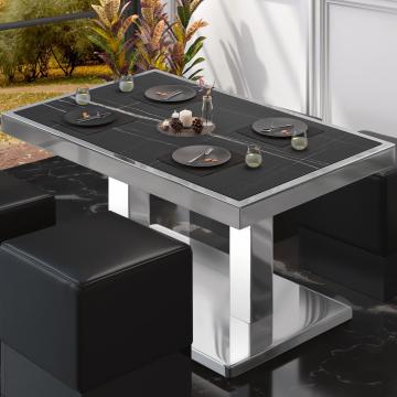 BM | Low Bistro Table | B:T:H 120 x 70 x 36 cm | Black Marble / Stainless Steel | Foldable