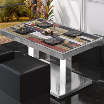 BM | Mesa baja para restaurante | An:Pr:Al 120 x 70 x 36 cm | Color Vintage / Acero inoxidable | Plegable