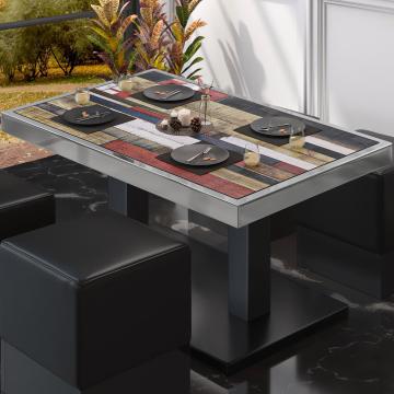 BM | Table basse de bistrot | L:P:H 120 x 70 x 36 cm | Vintage multicolore / Noir | Pliable