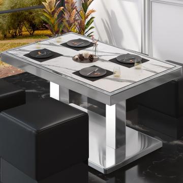 BM | Lavt café loungebord | B:T:H 120 x 70 x 36 cm | Hvid marmor
 / Rustfrit stål | Sammenfoldelig