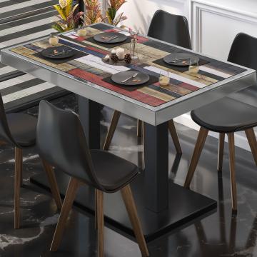 BM | Table de bistrot | L:P:H 120 x 70 x 72 cm | Vintage multicolore / noir | Pliable | Rectangulaire