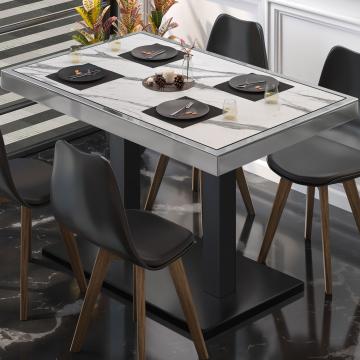 Stół BM Bistro | 120x70xH72cm | rozkładany | biały marmur/czarny