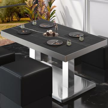 BM | Mesa baja para restaurante | An:Pr:Al 110 x 60 x 41 cm | Mármol negro / acero inoxidable | Plegable