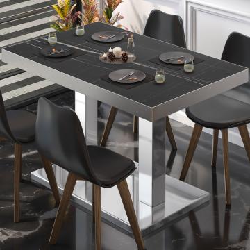 BM | Mesa para cafetería | An:Pr:Al 120 x 70 x 72 cm | Mármol negro / acero inoxidable | Plegable | Rectangular