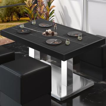 BM | Tavolino basso da bar | B:T:H 120 x 70 x 36 cm | Color del mármol negro / Acciaio inox | Pieghevole