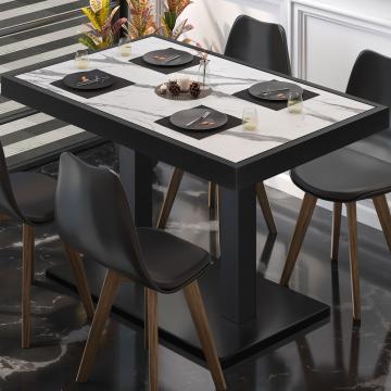 BM | Table de bistrot | L:P:H 120 x 70 x 72 cm | Blanc Marbre / Noir | Pliable | Rectangulaire