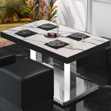 BM | Low Bistro Table | B:T:H 120 x 70 x 36 cm | White Marble / Stainless Steel | Foldable