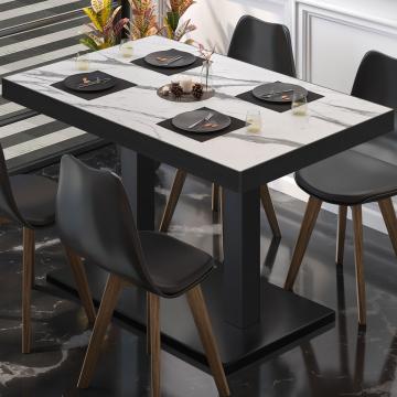 BM | Table de bistrot | L:P:H 110 x 60 x 77 cm | Blanc Marbre / Noir | Pliable | Rectangulaire