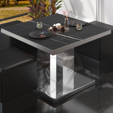 BM | Table basse de bistrot | L:P:H 60 x 60 x 41 cm | Marbre noir / acier inoxydable