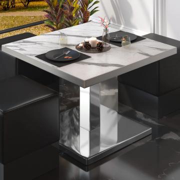 BM Bistro Lounge Table | 60x60xH41cm | Foldable | White Marble/Stainless Steel
