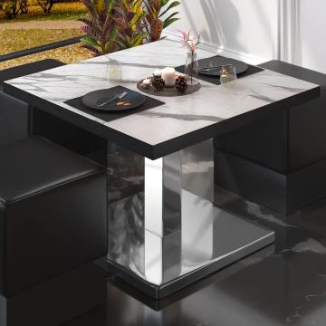 BM | Tavolino basso da bar | L:P:H 60 x 60 x 41 cm | Colore del marmo bianco / acciaio inox