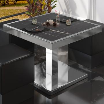 BM | Tavolino basso da bar | L:P:H 50 x 50 x 41 cm | Color del mármol negro / acciaio inox
