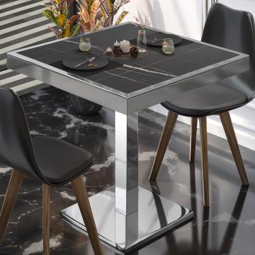 BM | Restaurangbord | B:D:H 60 x 60 x 77 cm | Svart marmor / rostfritt stål | Hopfällbar | Fyrkant