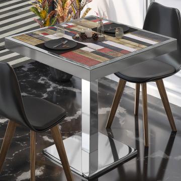BM | Table de bistrot | L:P:H 50 x 50 x 77 cm | Vintage multicolore / acier inoxydable | Pliable | Carré