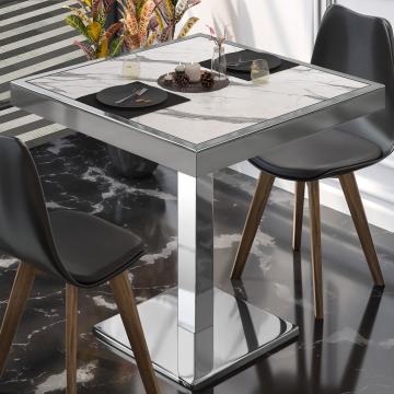 BM Bistro Table | 60x60xH77cm | Składany | Biały marmur/stal nierdzewna