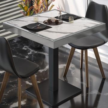 BM | Restaurangbord | B:D:H 60 x 60 x 77 cm | Vit marmor / svart | Hopfällbar | Fyrkant