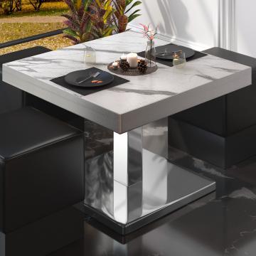BM Bistro Lounge Table | 50x50xH41cm | Foldable | White Marble/Stainless Steel
