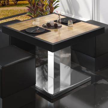 BM | Low Bistro Table | W:D:H 60 x 60 x 41 cm | Oak / Stainless steel