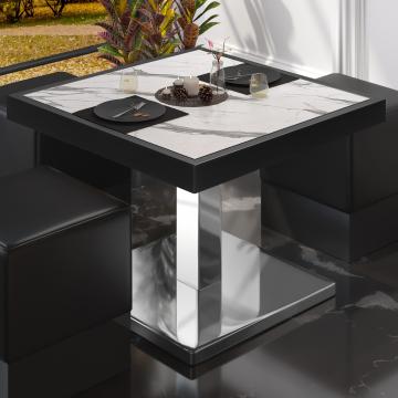 BM | Restaurang loungebord | B:D:H 50 x 50 x 41 cm | Vit marmor / Rostfritt stål