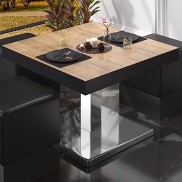 BM Bistro Lounge Table | 50x50xH41cm | Składany | Dąb/Stal nierdzewna