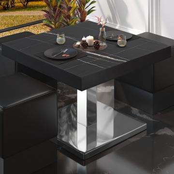 BM | Lavt café loungebord | B:T:H 50 x 50 x 41 cm | Sort marmor / Rustfrit stål