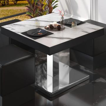 BM | Lavt café loungebord | B:T:H 50 x 50 x 41 cm | Hvid marmor
 / Rustfrit stål