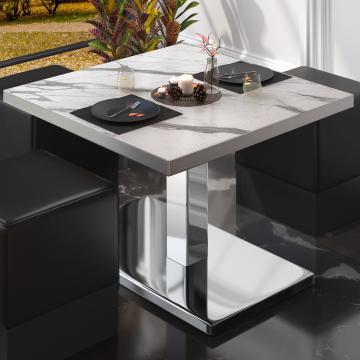 BM | Restaurang loungebord | B:D:H 70 x 70 x 41 cm | Vit marmor / Rostfritt stål