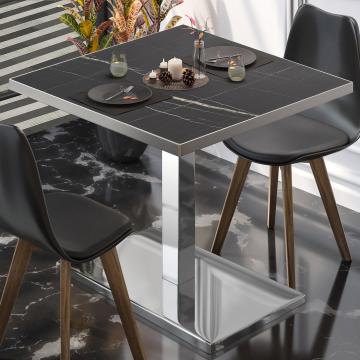 BM | Mesa para cafetería | An:Pr:Al 70 x 70 x 77 cm | Mármol negro / acero inoxidable | Plegable | Cuadrado