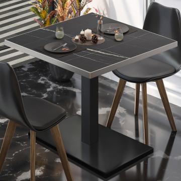BM | Mesa para cafetería | An:Pr:Al 70 x 70 x 77 cm | Mármol negro / Negro | Plegable | Cuadrado