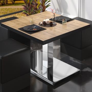 BM | Low Bistro Table | W:D:H 70 x 70 x 41 cm | Oak / Stainless steel