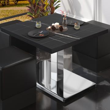 BM | Low Bistro Table | W:D:H 70 x 70 x 41 cm | Black marble / stainless steel