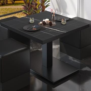 BM | Table basse de bistrot | L:P:H 70 x 70 x 41 cm | Marbre noir / noir