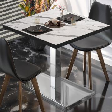 BM | Mesa para cafetería | An:Pr:Al 70 x 70 x 77 cm | Mármol blanco / acero inoxidable | Plegable | Cuadrado