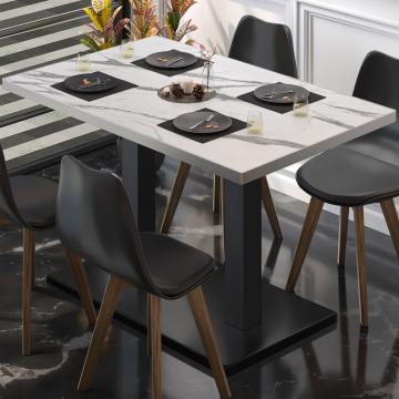 BM | Table de bistrot | L:P:H 110 x 60 x 75 cm | Blanc Marbre / Noir | Rectangulaire