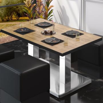 BM | Bistro Lounge Table | W:D:H 130 x 80 x 41 cm | Dąb / Stal nierdzewna