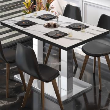 BM | Bistro-pöytä | L:S:K 120 x 70 x 75 cm | Valkoinen marmori / ruostumaton teräs | Suorakaiteen muotoinen