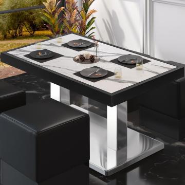 BM | Restaurang loungebord | B:D:H 120 x 70 x 41 cm | Vit marmor / Rostfritt stål