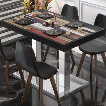 BM | Cafébord | B:D:H 120 x 70 x 77 cm | Vintage fargerikt / rustfritt stål | Rektangulær