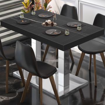 BM | Table de bistrot | L:P:H 110 x 60 x 77 cm | Marbre noir / acier inoxydable | Rectangulaire