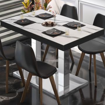 BM | Table de bistrot | L:P:H 110 x 60 x 77 cm | Marbre blanc / acier inoxydable | Rectangulaire