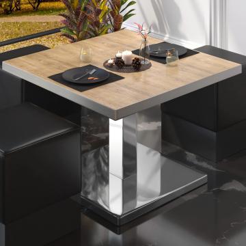BM | Low Bistro Table | W:D:H 80 x 80 x 41 cm | Oak / Stainless steel