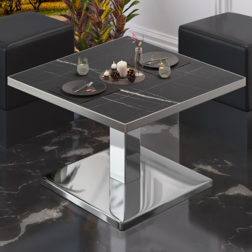 BM | Sofabord til bistro | B:D:H 60 x 60 x 41 cm | Svart marmor / Rustfritt stål