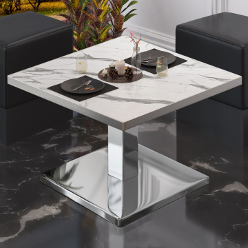 BM | Bistro Lounge Table | W:D:H 60 x 60 x 41 cm | Biały marmur / Stal nierdzewna