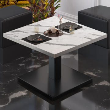 BM | Lavt café loungebord | B:T:H 80 x 80 x 41 cm | Hvid marmor
 / Sort