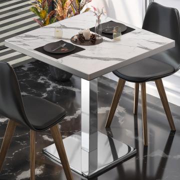 BM | Bistro table | W:D:H 70 x 70 x 75 cm | White marble / stainless steel | Square