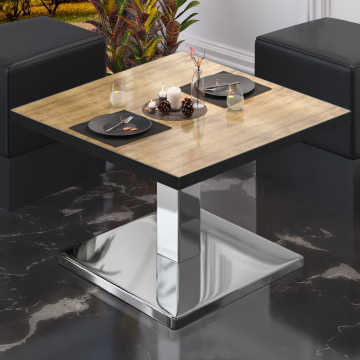 BM | Bistro Lounge Table | W:D:H 80 x 80 x 41 cm | Dąb / Stal nierdzewna