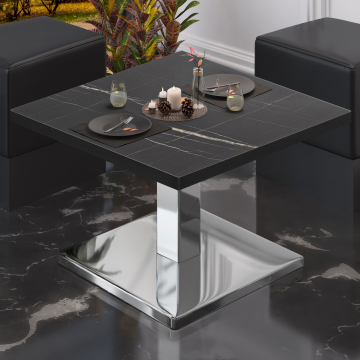 BM | Low Bistro Table | W:D:H 80 x 80 x 41 cm | Black marble / stainless steel