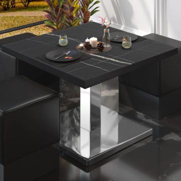 BM | Table basse de bistrot | L:P:H 50 x 50 x 41 cm | Marbre noir / acier inoxydable