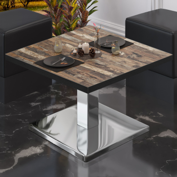 BM | Low Bistro Table | W:D:H 80 x 80 x 41 cm | Vintage Old / Stainless Steel